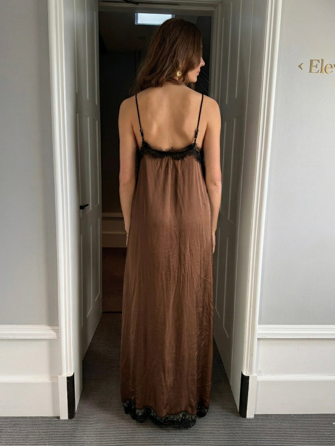 Sikka lace satin maxi dress - Brown