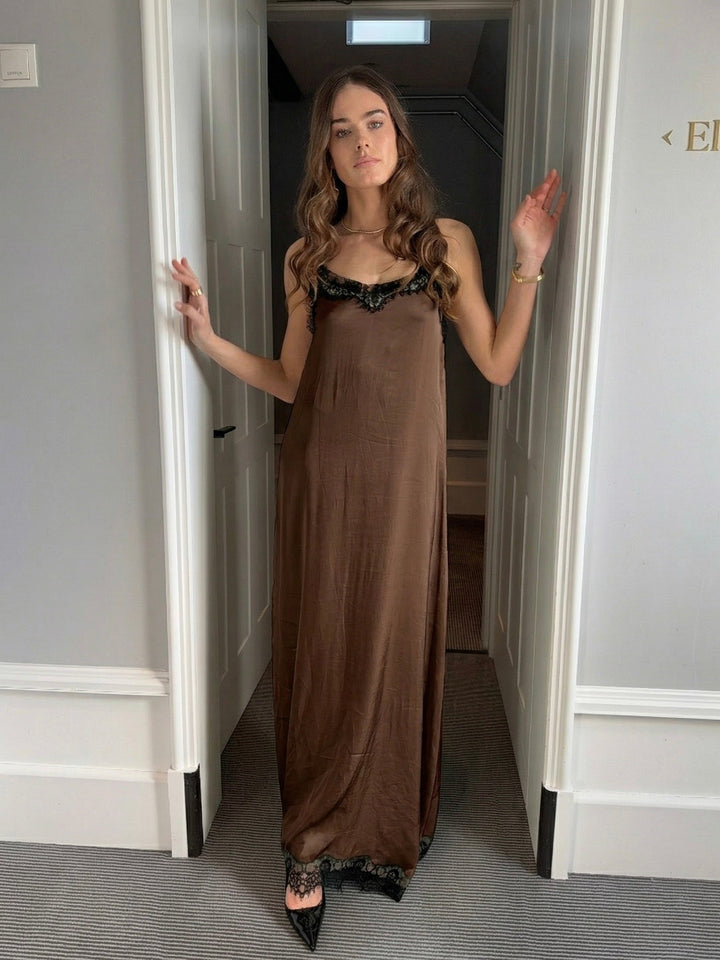 Sikka lace satin maxi dress - Brown