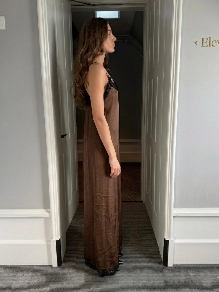 Sikka lace satin maxi dress - Brown