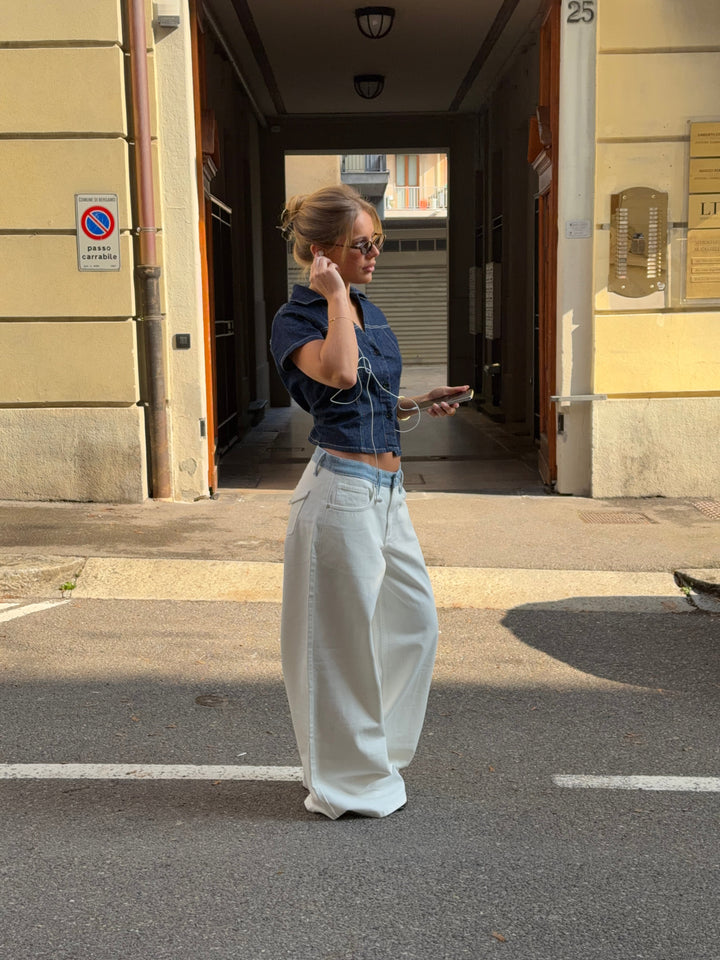 Bjørk striped low-waisted loose jeans - White/Blue