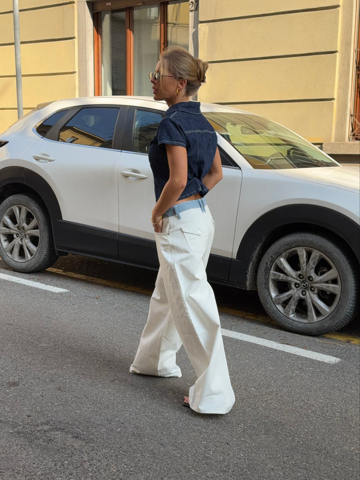 Bjørk striped low-waisted loose jeans - White/Blue