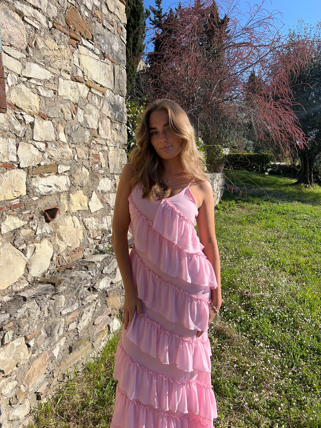 Rie maxi ruffle dress - Light pink