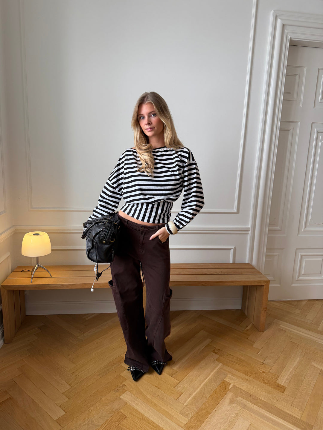 Ida fitted striped long-sleeved top - Black/white