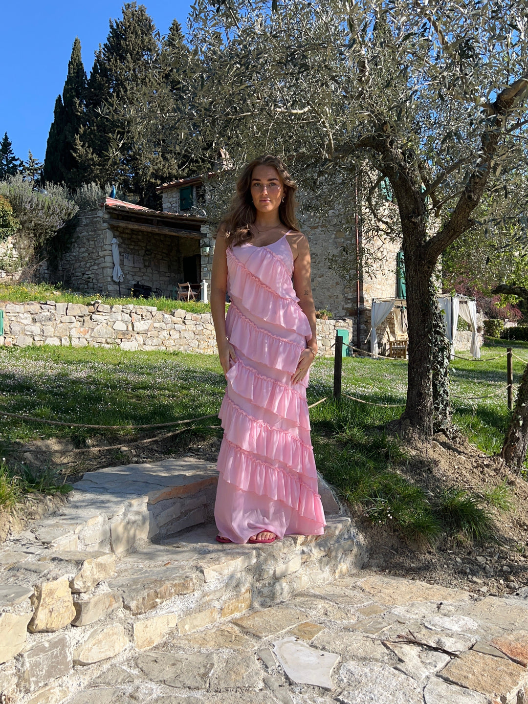 Rie maxi ruffle dress - Light pink