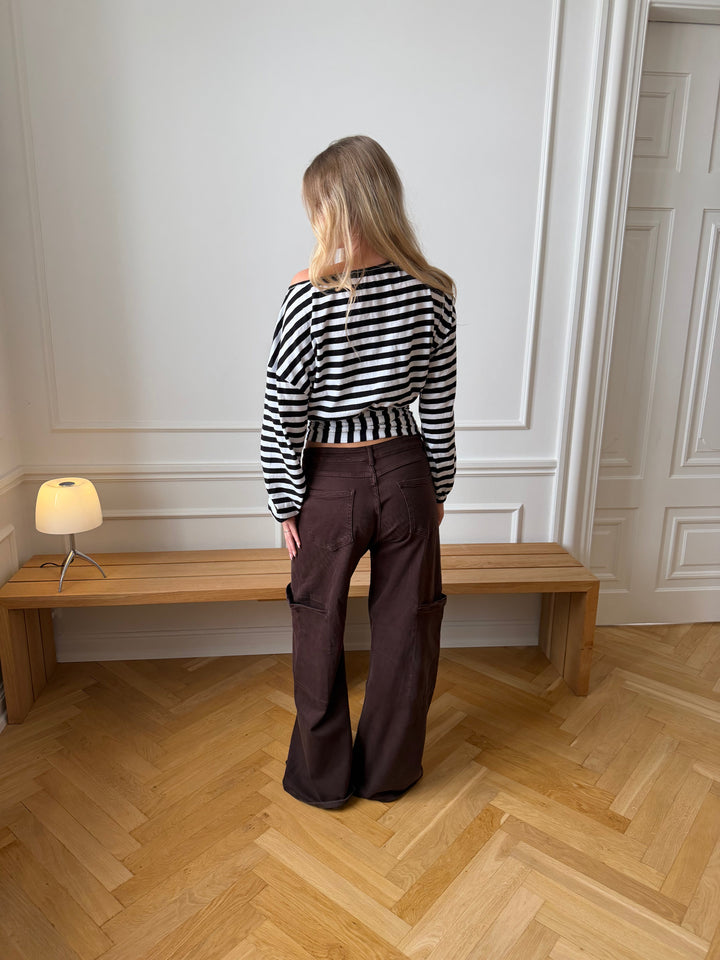 Ida fitted striped long-sleeved top - Black/white