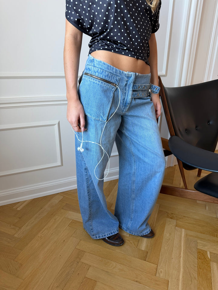 Ester belt detail pants - Medium blue