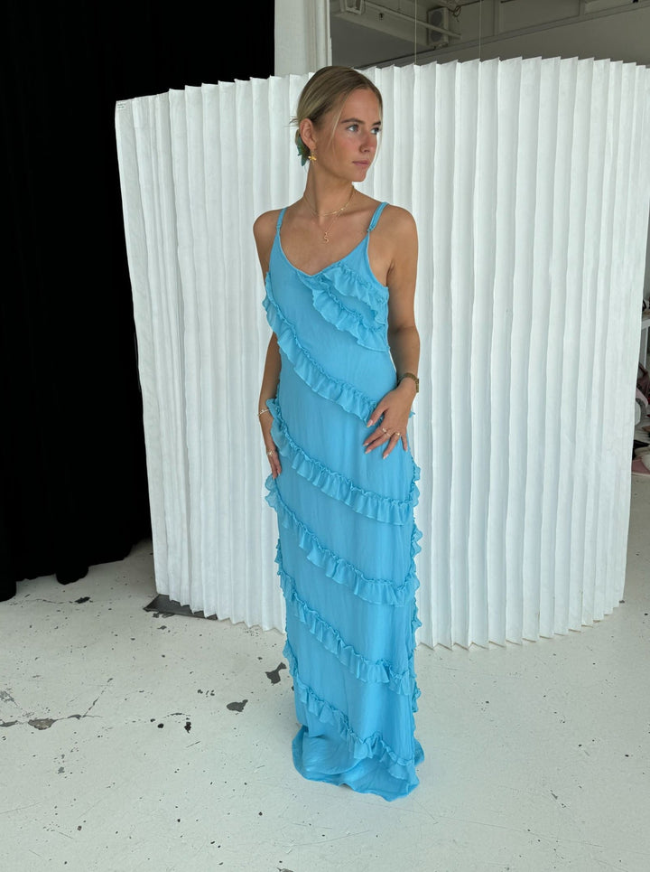 Rie Maxi-Rüschkleid - Blau