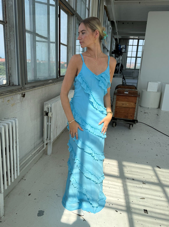 Rie Maxi-Rüschkleid - Blau