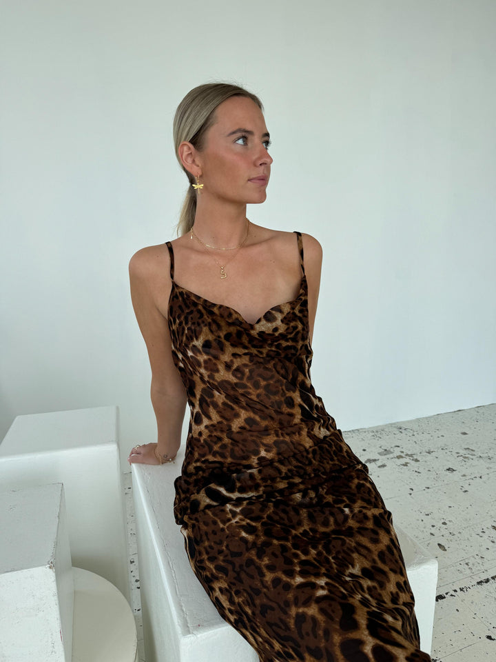 Mocca Leopard Maxi Kleid