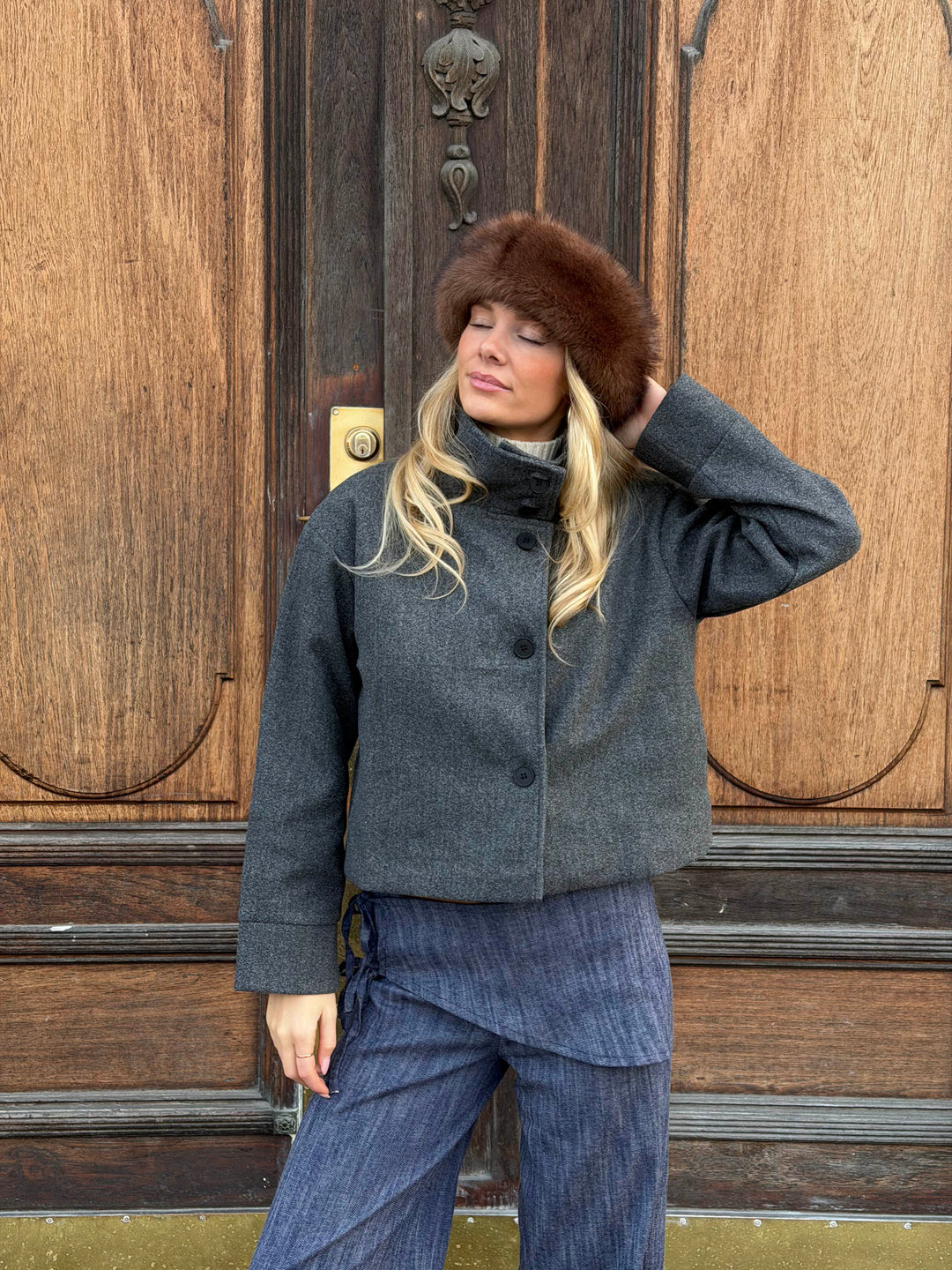 Clea High Neck Jacket - Dark grey