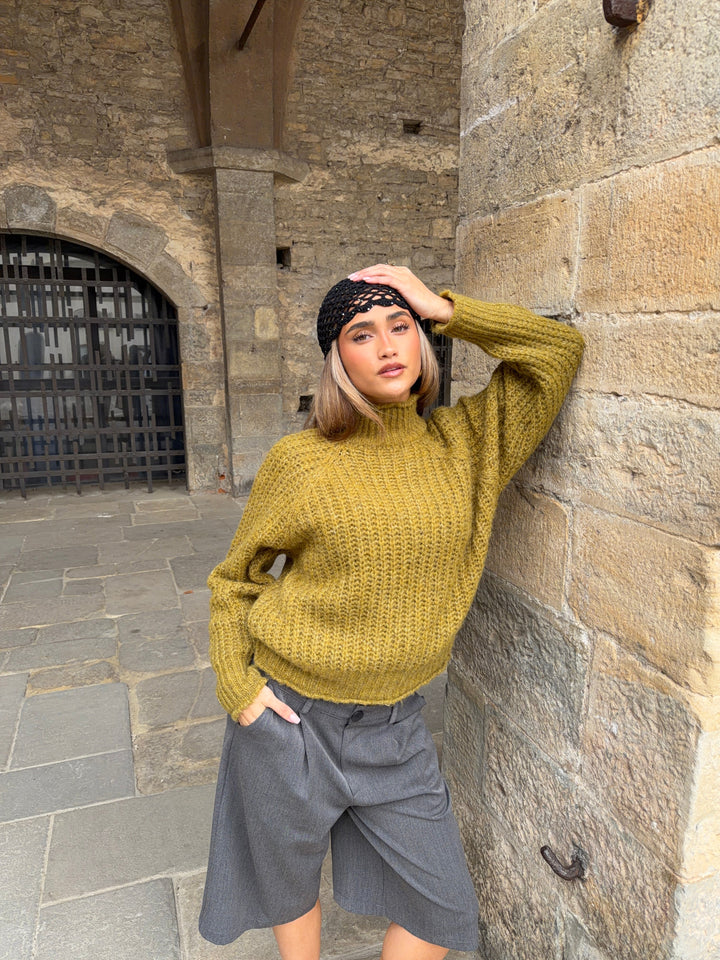 Carla chunky high-neck sweater - Olive green