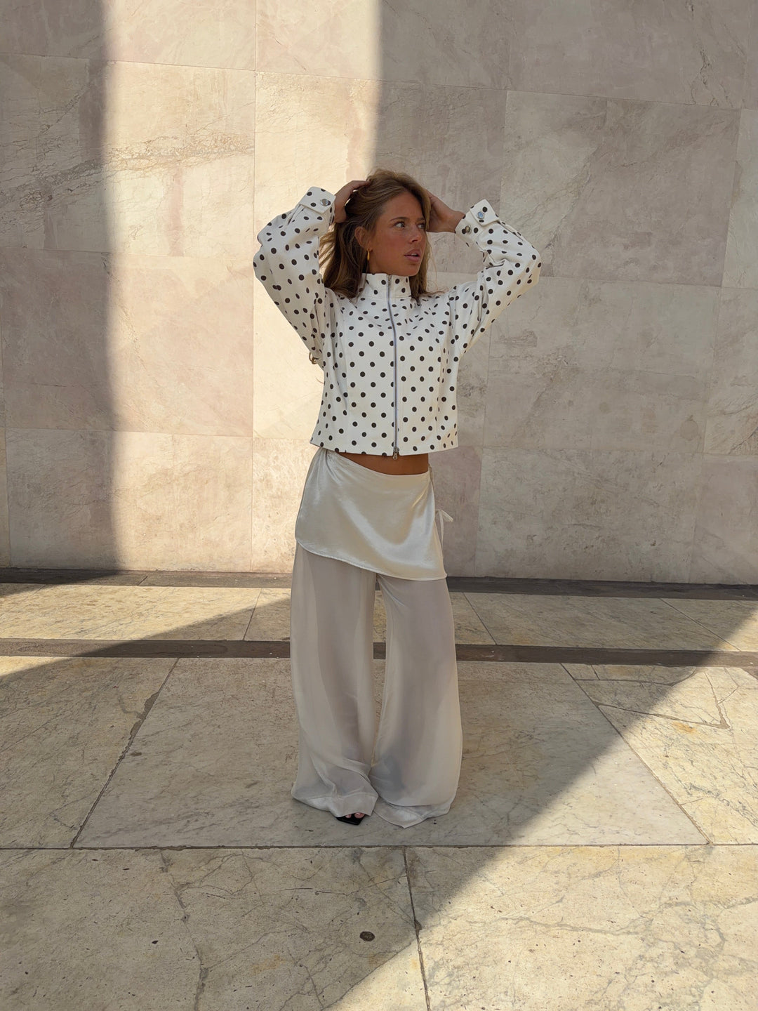 Gaia tie-detail mesh pants - Off white