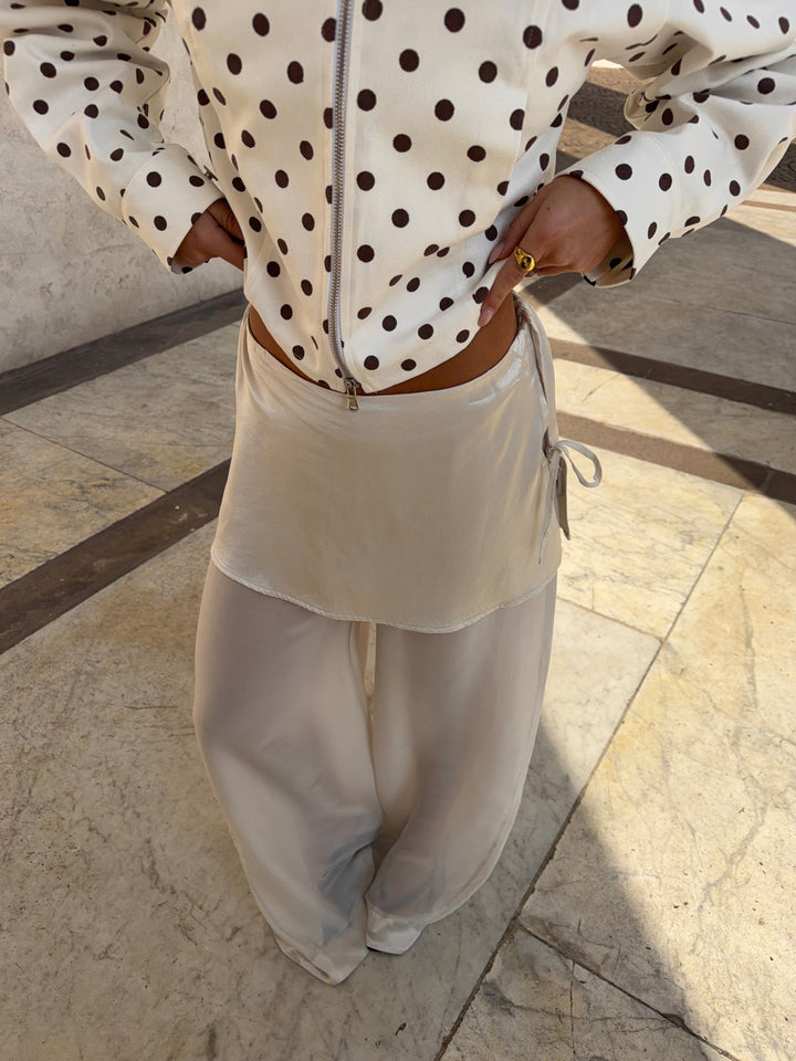 Gaia tie-detail mesh pants - Off white