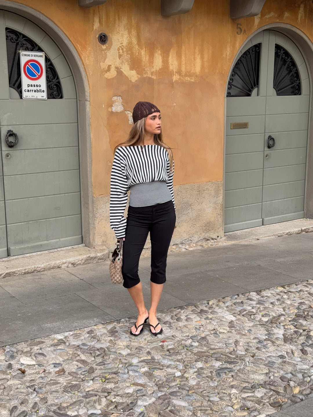 Kamma striped fitted sweater - Navy/white