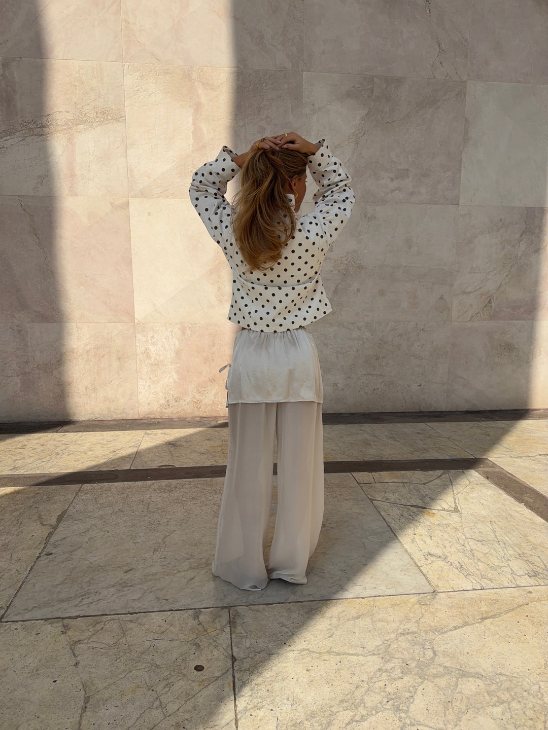 Gaia tie-detail mesh pants - Off white