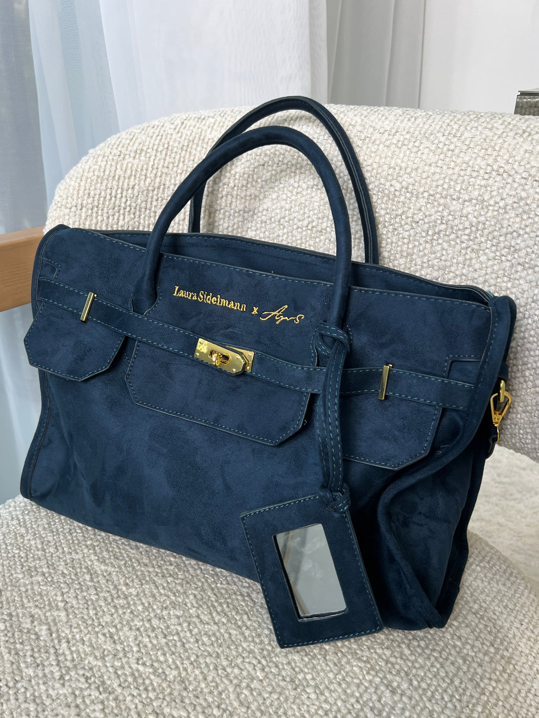 Laura Sidelmann Elina suede bag - Navy