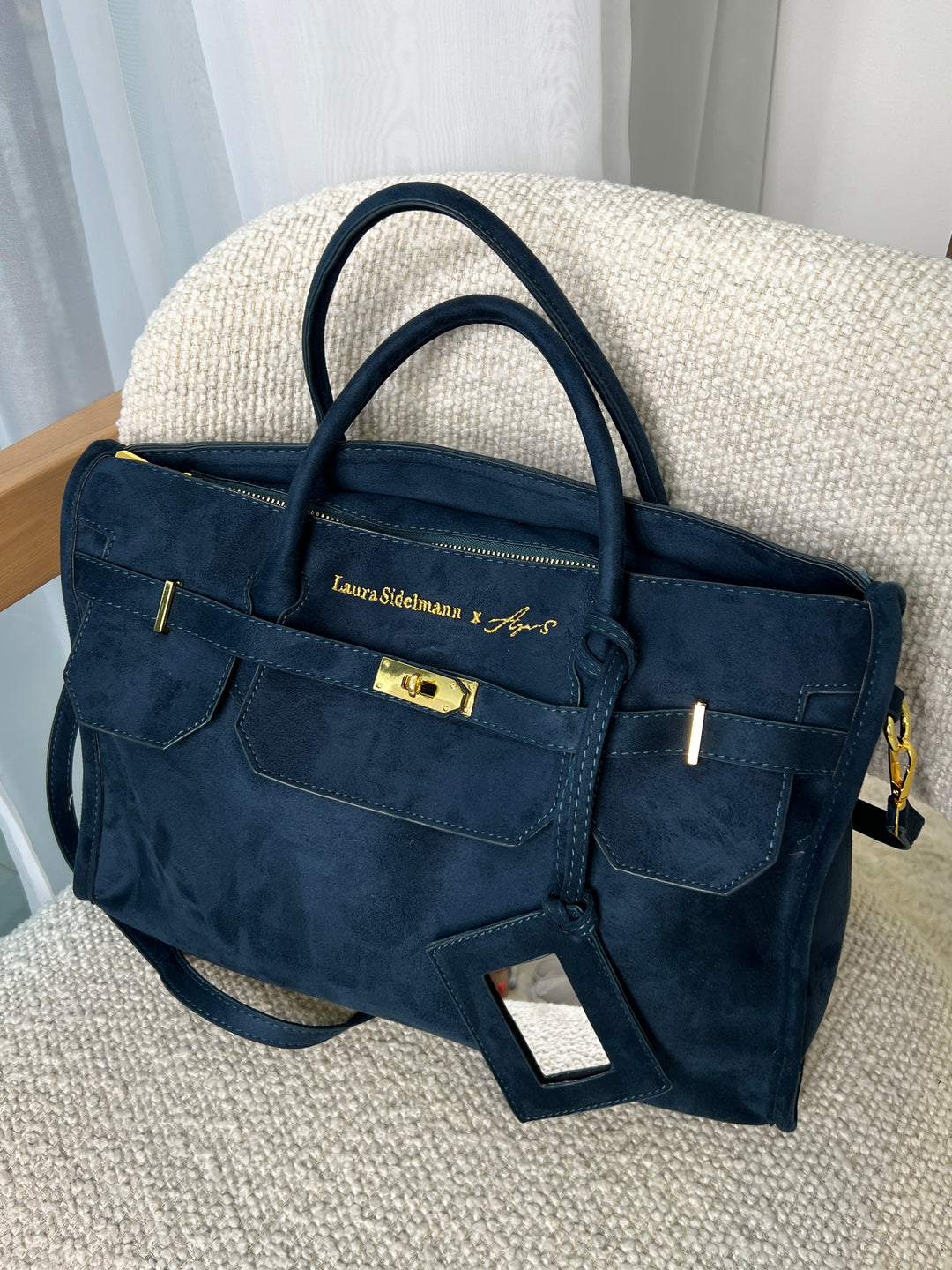 Laura Sidelmann Elina suede bag - Navy