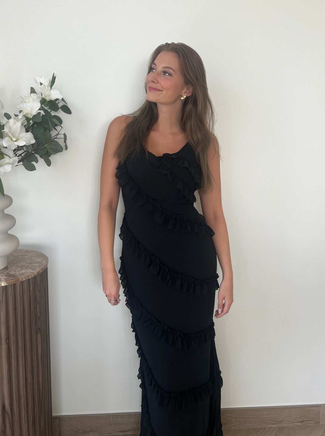 Rie Maxi-Rüschkleid - Schwarz