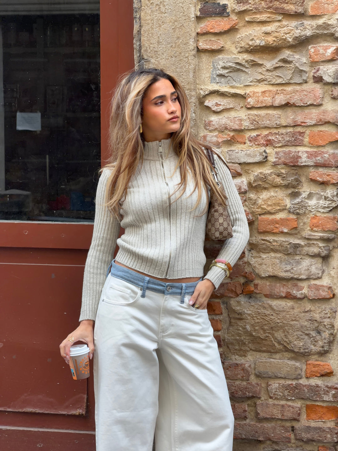 Sigga high-neck zipper sweater - Light grey