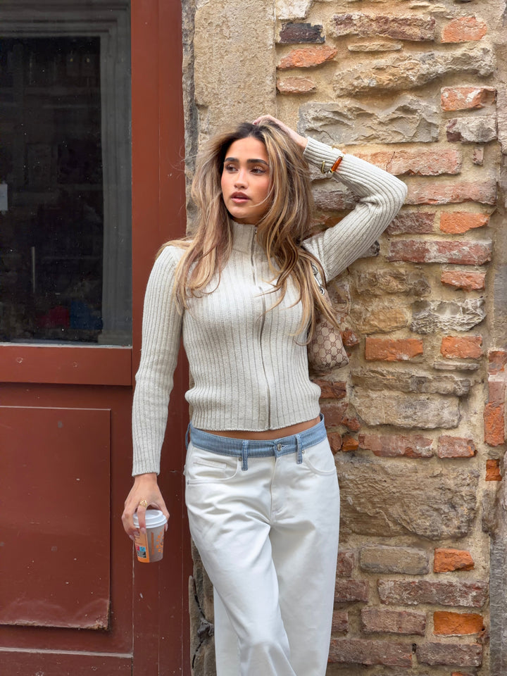 Sigga high-neck zipper sweater - Light grey