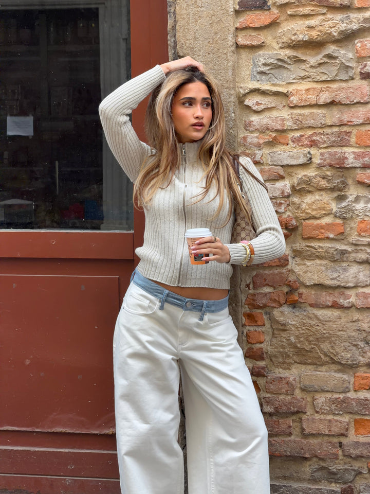 Sigga high-neck zipper sweater - Light grey