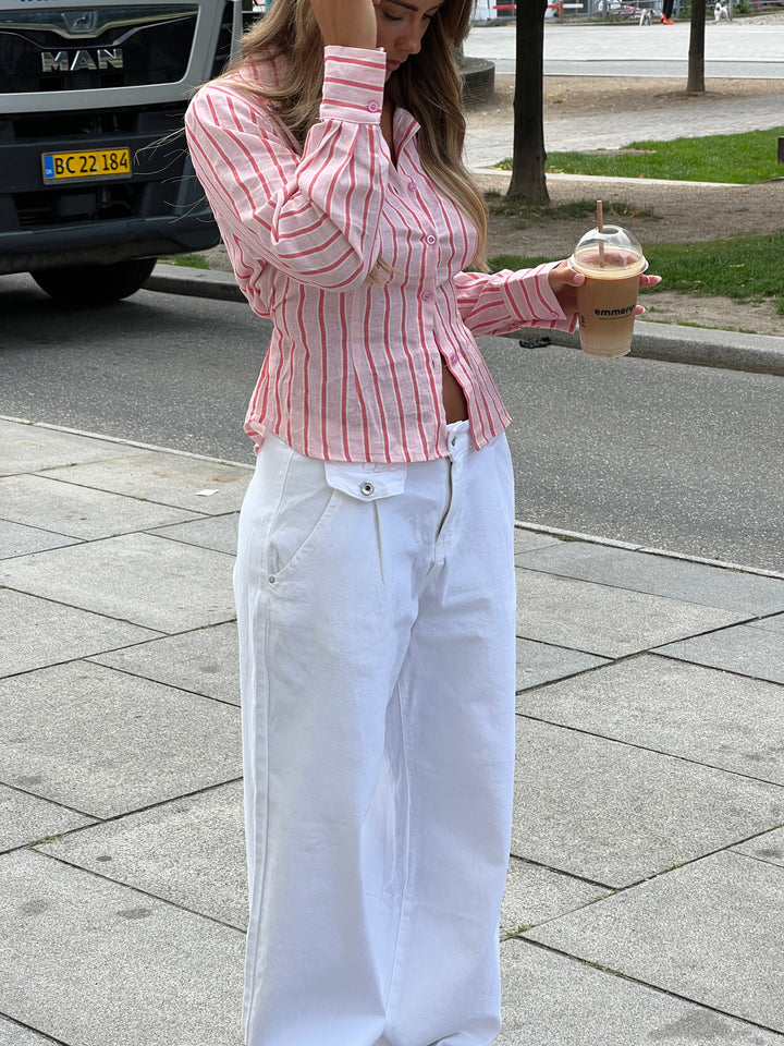 Liora striped linen shirt - Light pink/Pink