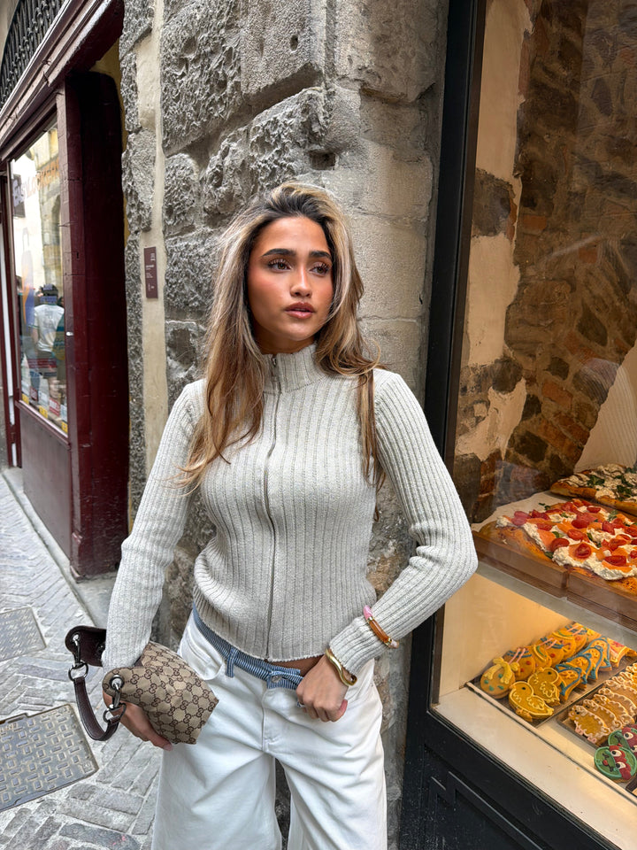 Sigga high-neck zipper sweater - Light grey