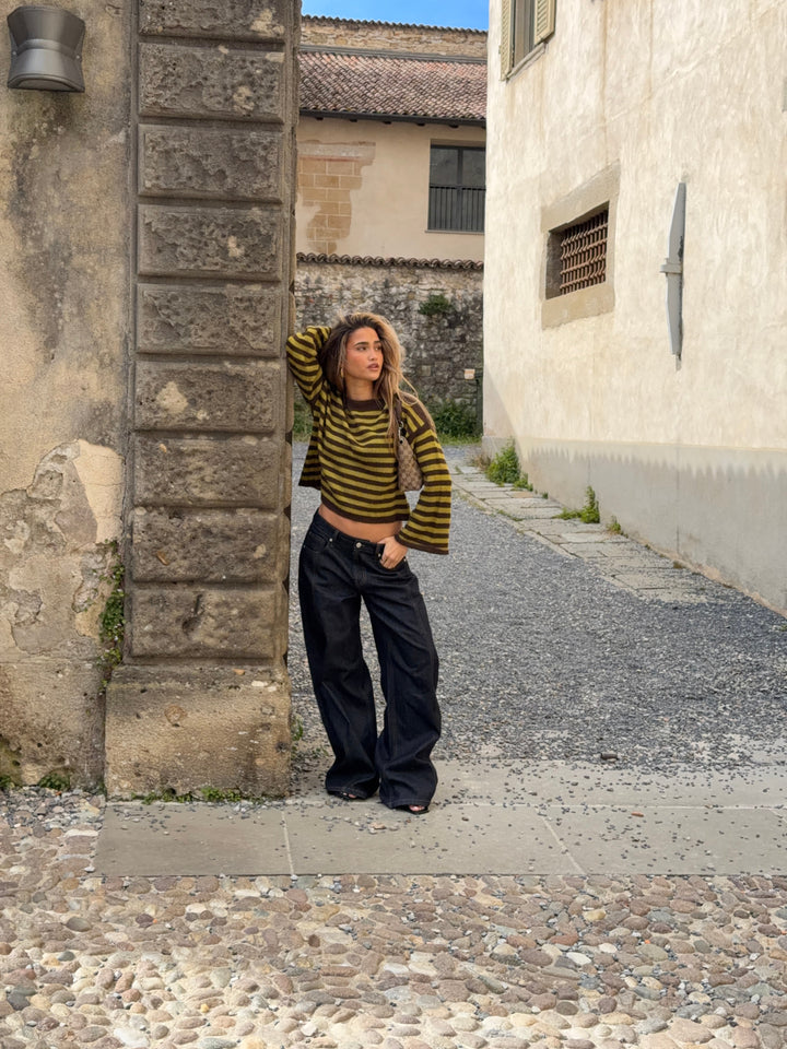 Oline striped boat neck sweater - Brown/green