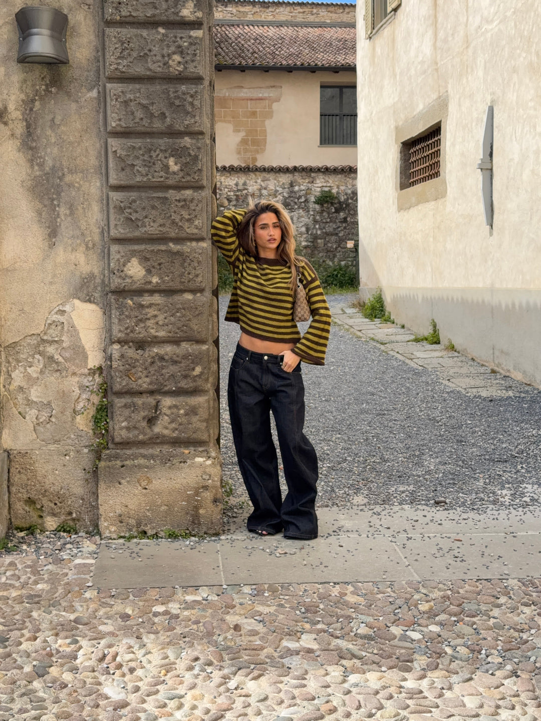 Oline striped boat neck sweater - Brown/green