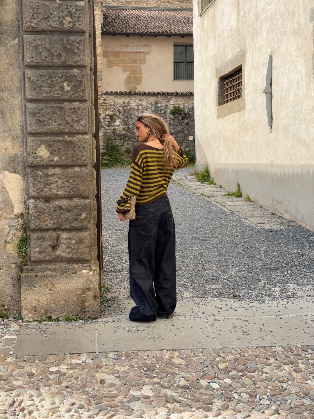 Oline striped boat neck sweater - Brown/green