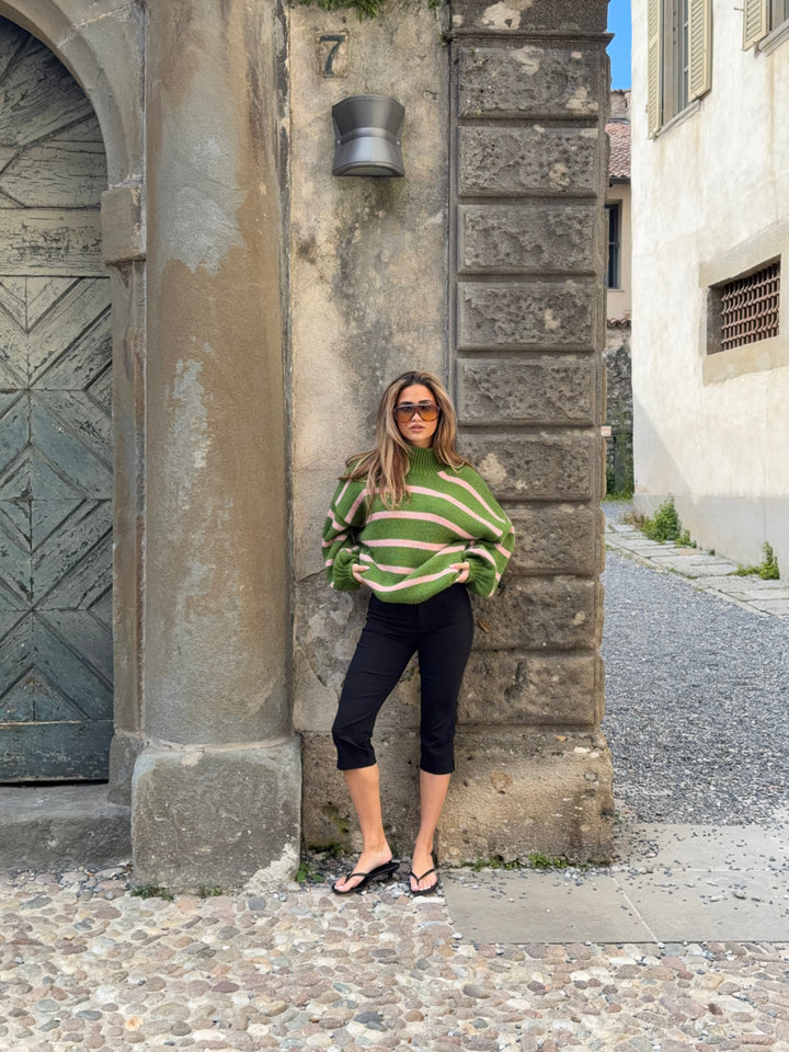 Embla striped high-neck sweater - Pink/green