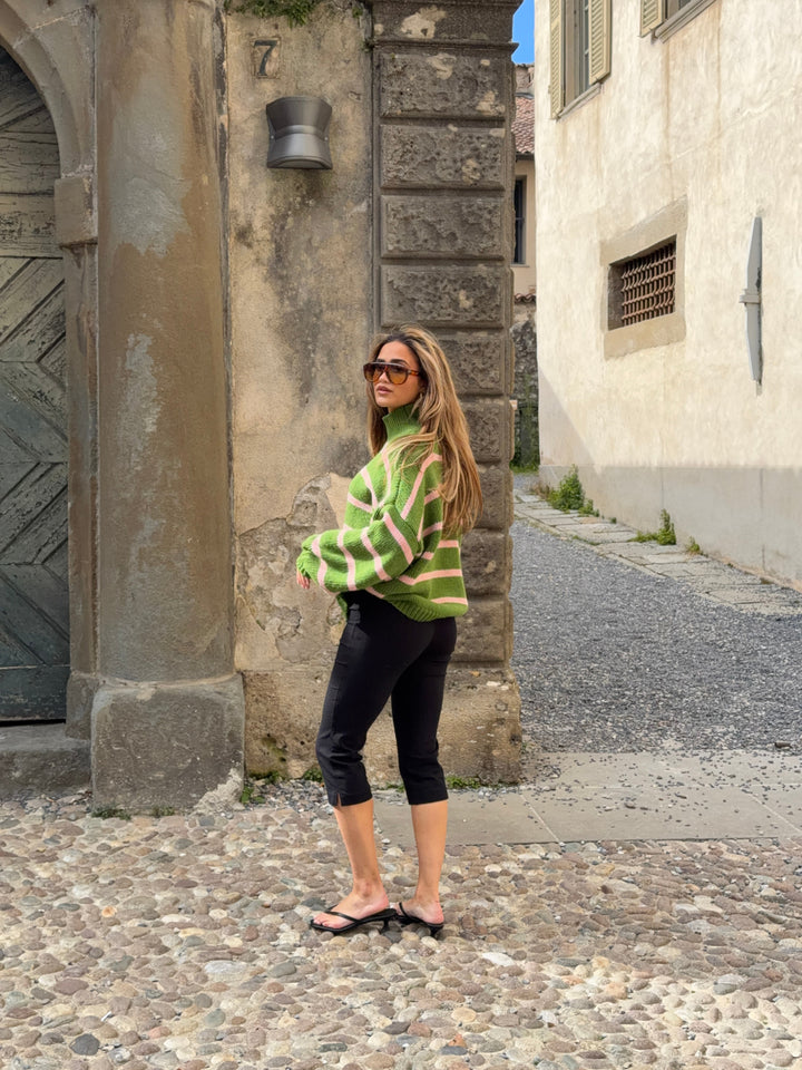 Embla striped high-neck sweater - Pink/green