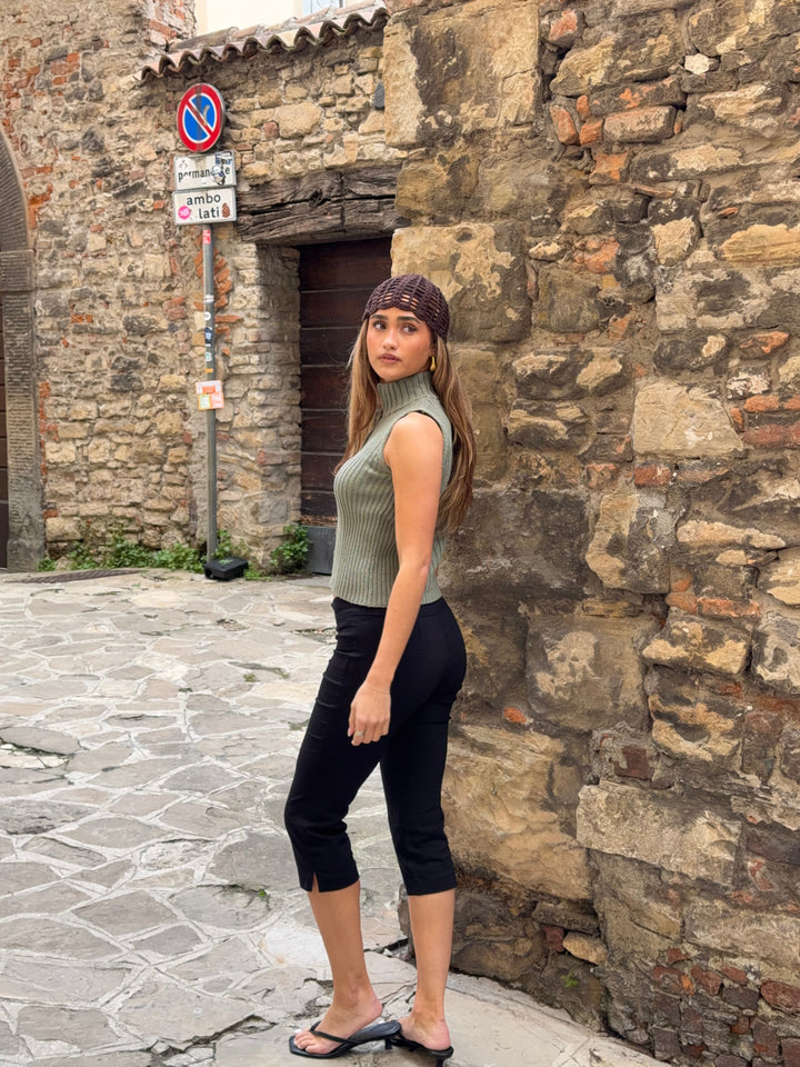 Sigga high neck button top - Sage