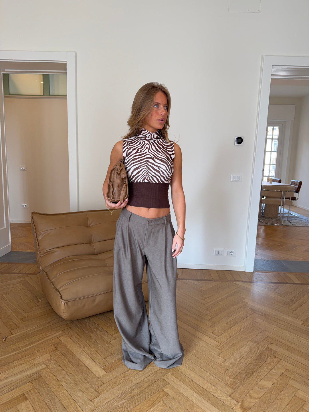 Jutta zebra top - Brown/white