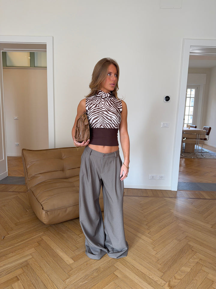 Jutta zebra top - Brown/white