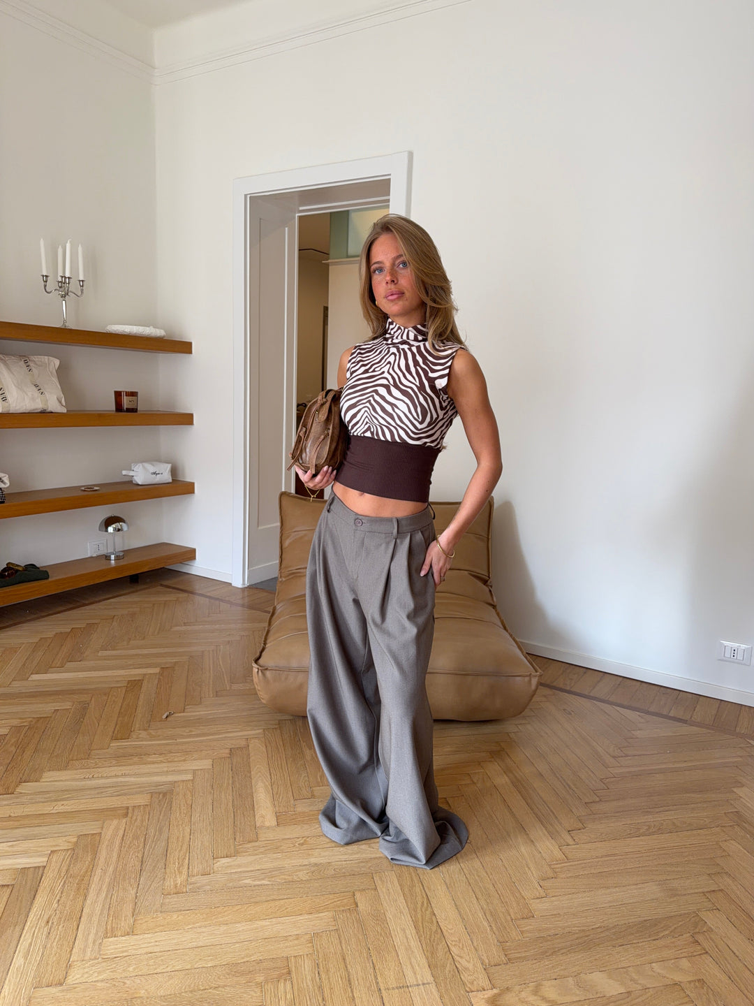 Jutta zebra top - Brown/white