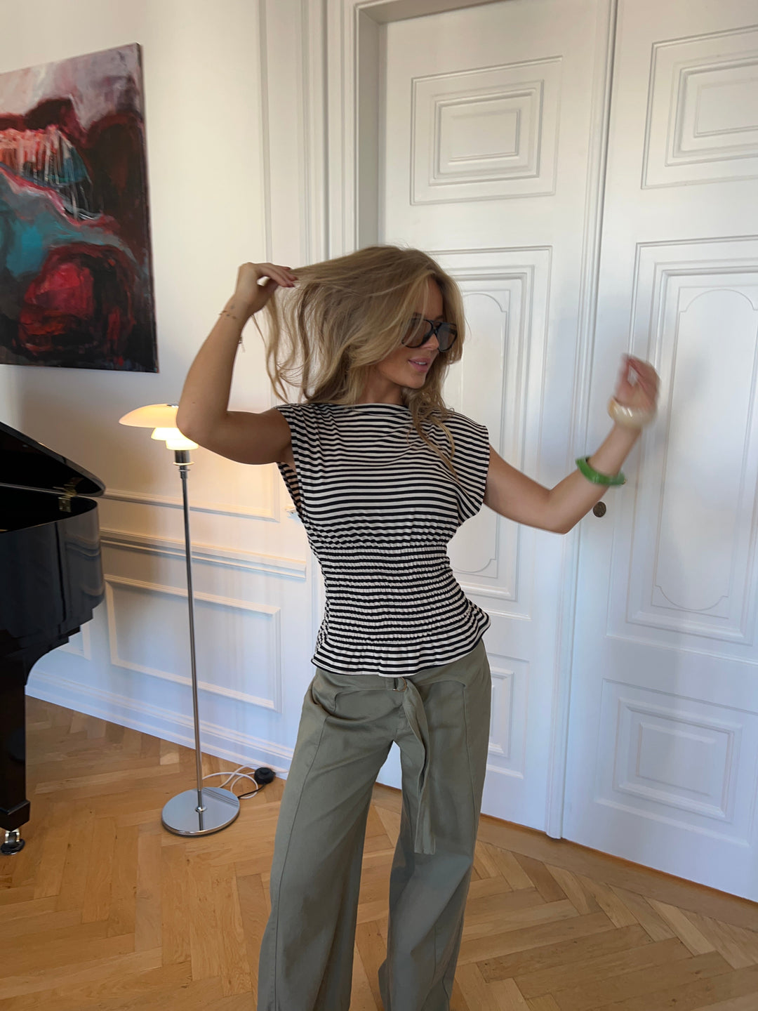 Bianca striped smock top - Brown/white