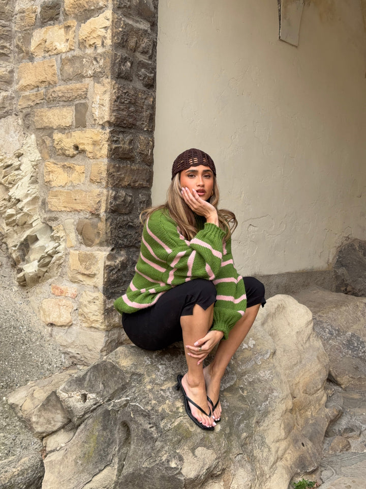 Embla striped high-neck sweater - Pink/green