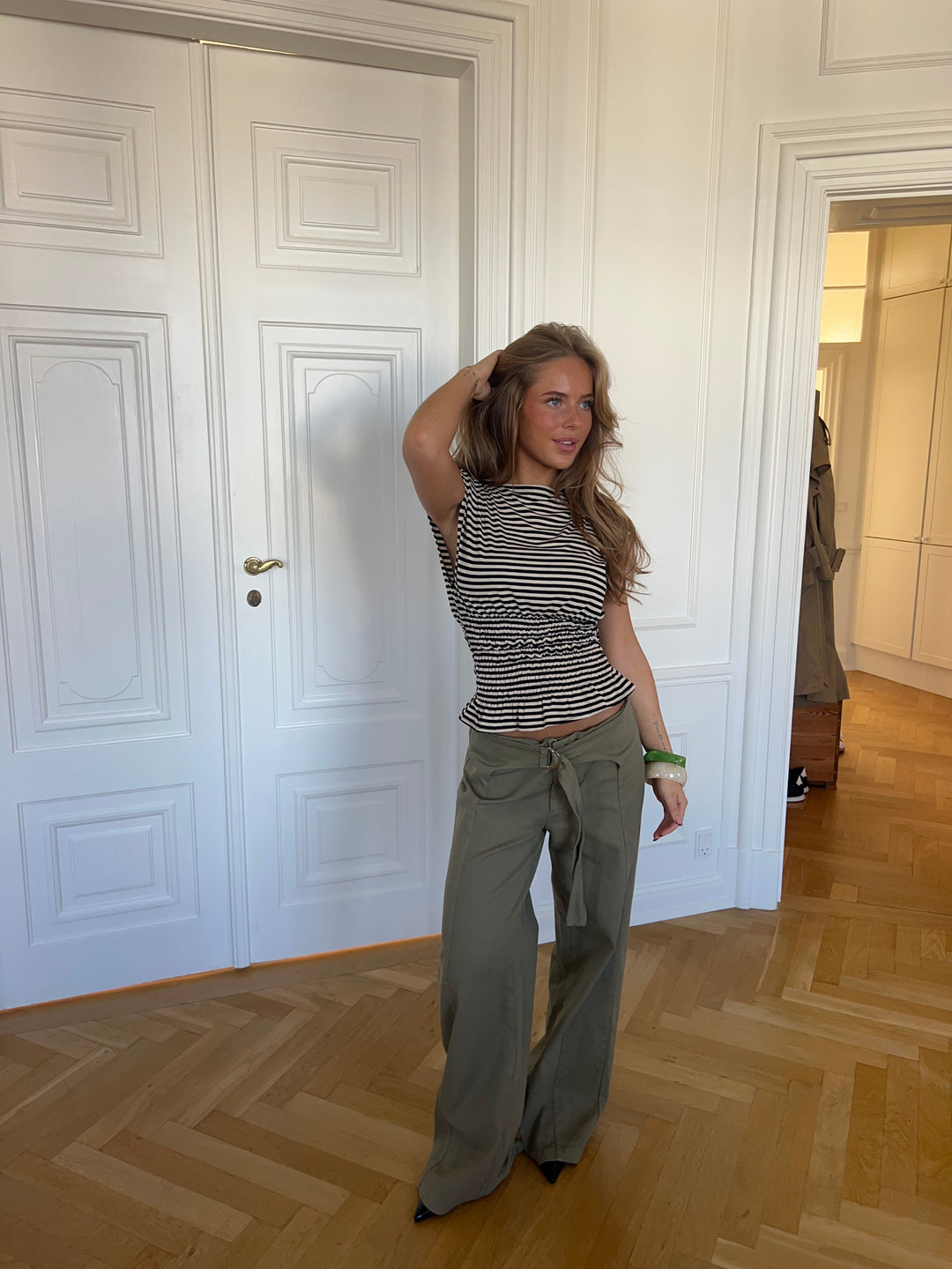 Bianca striped smock top - Brown/white