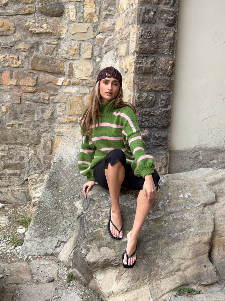 Embla striped high-neck sweater - Pink/green