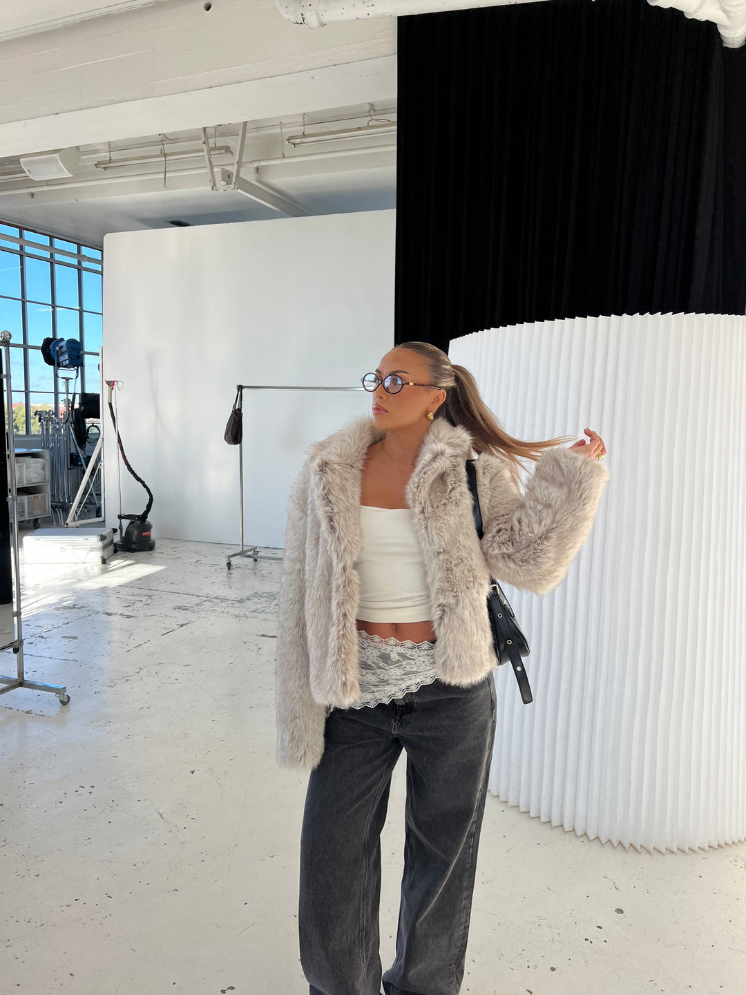 Liva fur jacket - Beige melange