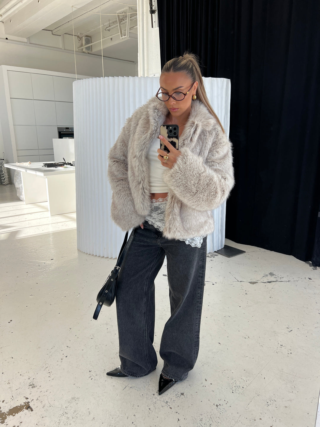 Liva fur jacket - Beige melange