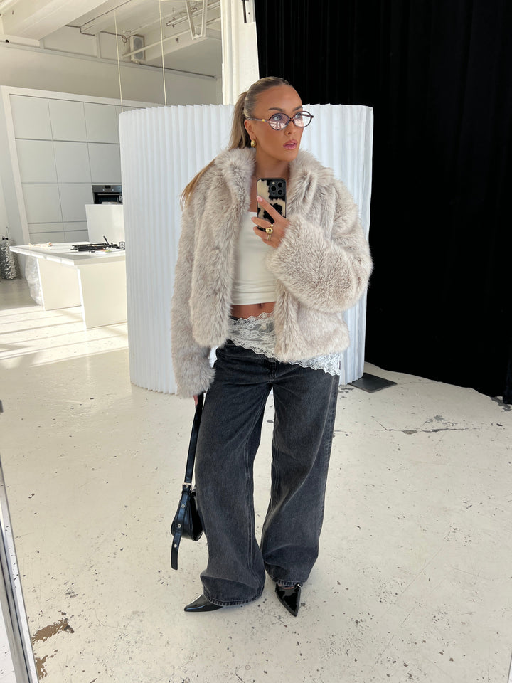 Liva fur jacket - Beige melange
