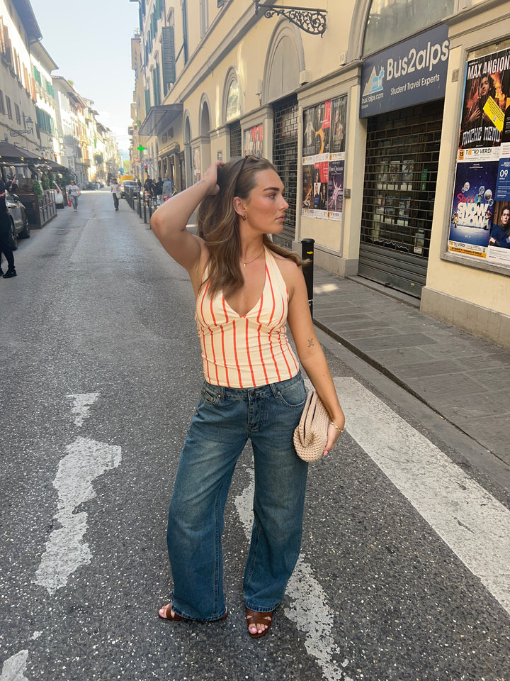 Ophelia striped top - Beige/Orange