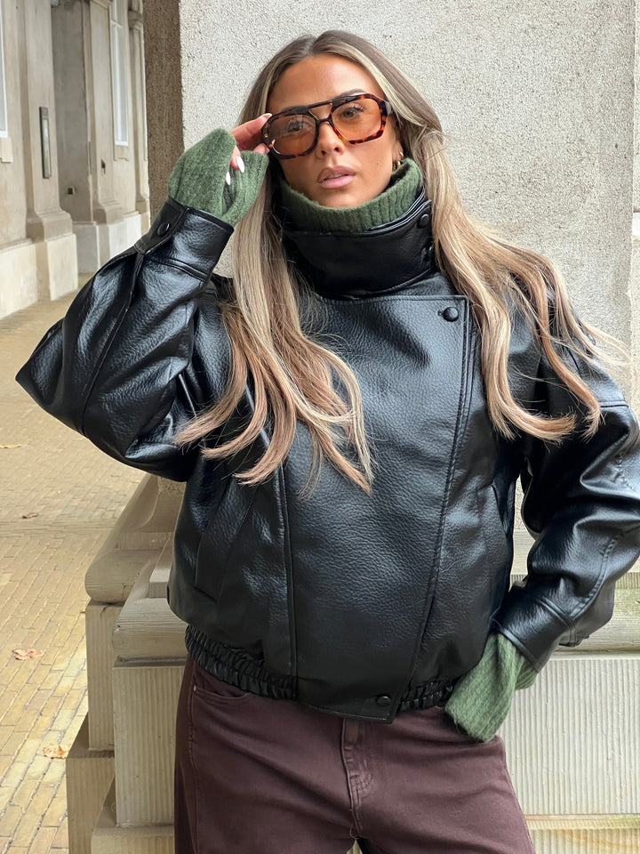 Linea Pu High Neck Jacket - Black