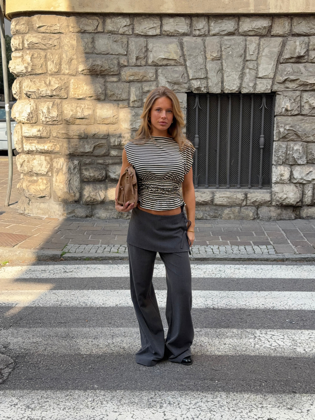 Laura tie-waist suit pants - Melange grey