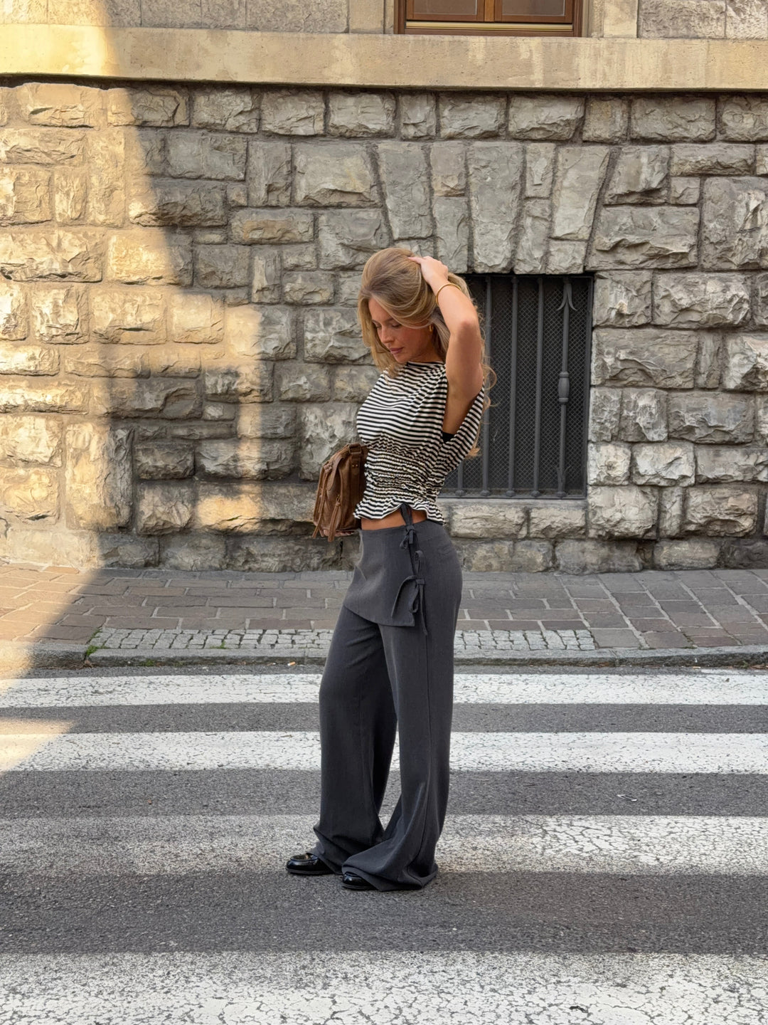 Laura tie-waist suit pants - Melange grey