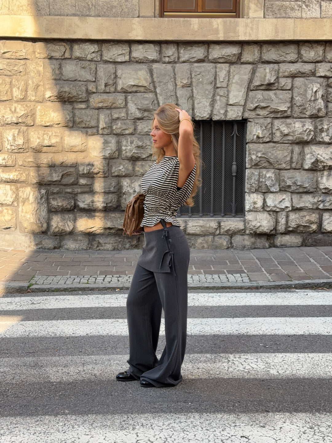 Laura tie-waist suit pants - Melange grey