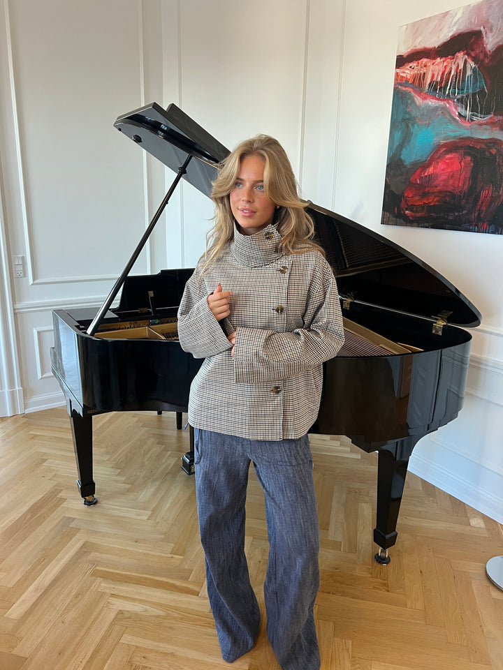 Alessia funnel neck jacket - Checkered