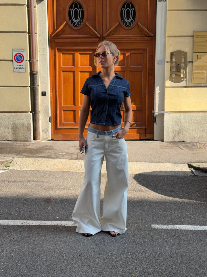 Bjørk striped low-waisted loose jeans - White/Blue